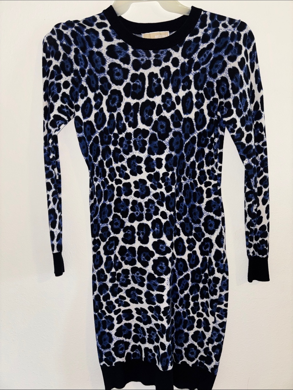 Michael Kors Blue and Black Leopard Print Long Sleeve Dress